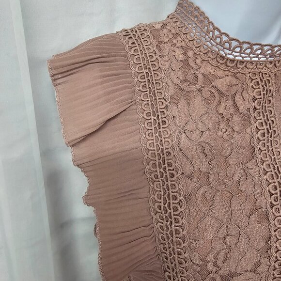 Mauve Pink Floral Lace Coquette Blouse Boho Ruffle Crochet Romantic M - Picture 4 of 13